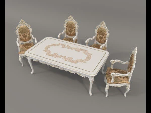 Classic Dining Table and Chairs 26 3D Model