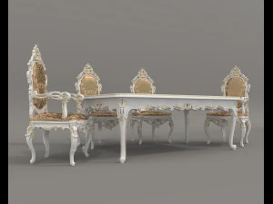 Classic Dining Table and Chairs 26 3D Model