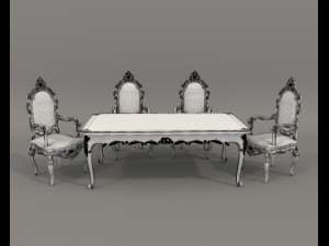 Classic Dining Table and Chairs 26 3D Model