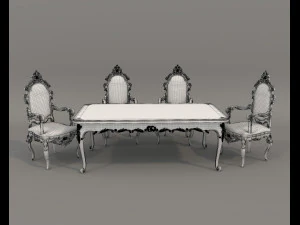 Classic Dining Table and Chairs 26 3D Model