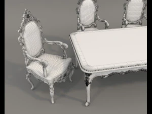Classic Dining Table and Chairs 26 3D Model