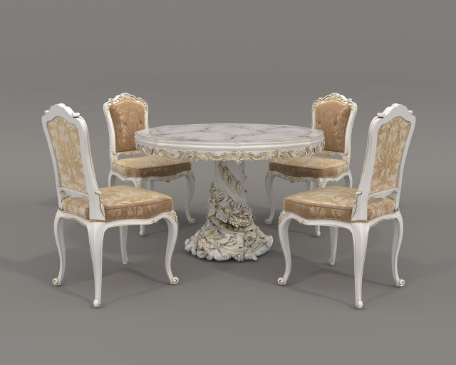 European Style Dining Table and Chairs 25 3D Model .c4d .max .obj .3ds .fbx .stl .blend 