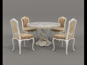 European Style Dining Table and Chairs 25 3D Model