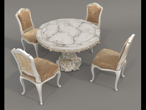 European Style Dining Table and Chairs 25 3D Model