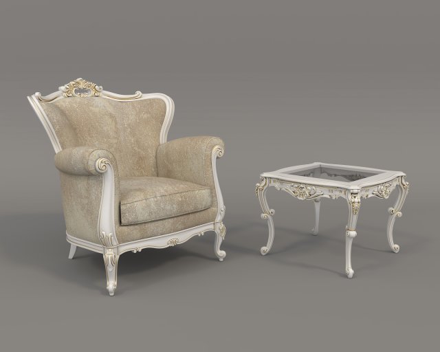 European Style Coffee Table and Armchairs 5 Modèle 3D .c4d .max .obj .3ds .fbx .stl .blend 