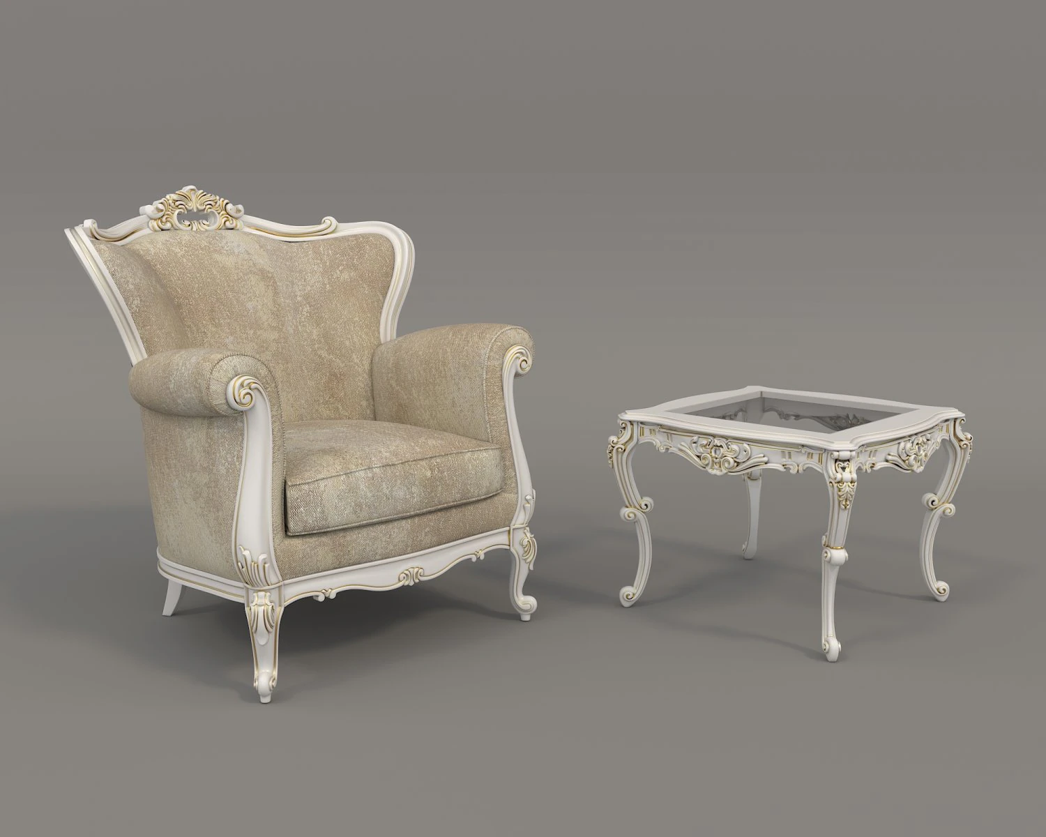 European Style Coffee Table and Armchairs 5 3D Model .c4d .max .obj .3ds .fbx .stl .blend 