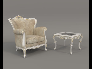 European Style Coffee Table and Armchairs 5 3D Model