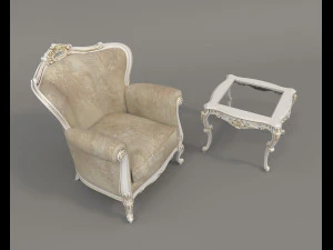 European Style Coffee Table and Armchairs 5 3D Model