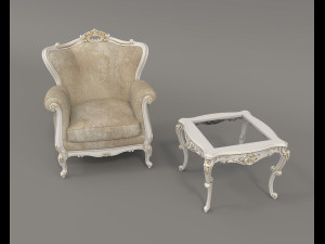 European Style Coffee Table and Armchairs 5 Modèle 3D