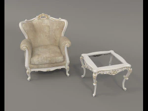 European Style Coffee Table and Armchairs 5 3D Model