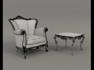 European Style Coffee Table and Armchairs 5 3D Model