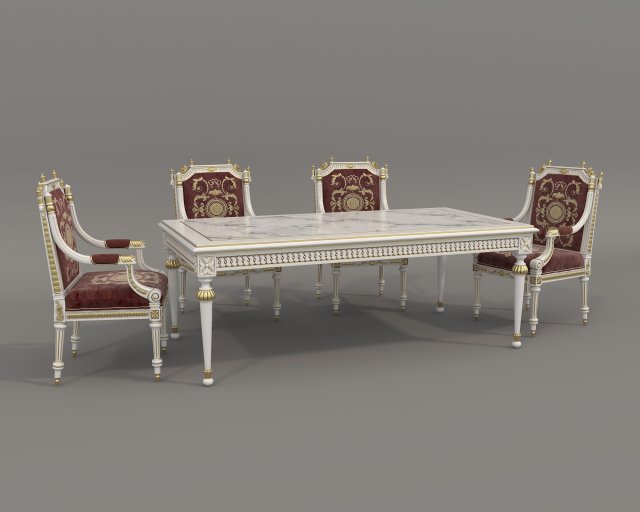European Style Dining Table and Chairs 26 Modelo 3D .c4d .max .obj .3ds .fbx .stl .blend 