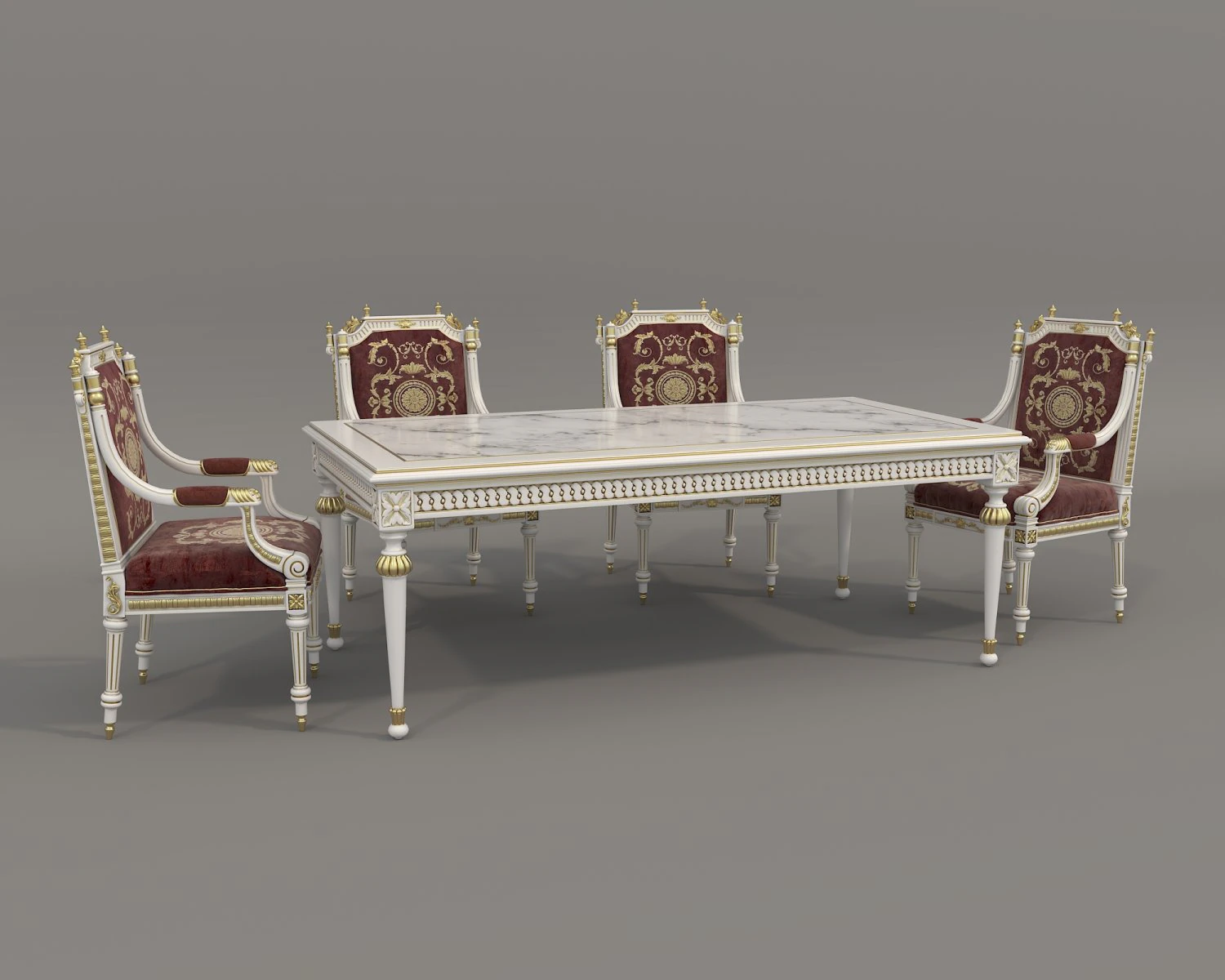 European Style Dining Table and Chairs 26 3D Model .c4d .max .obj .3ds .fbx .stl .blend