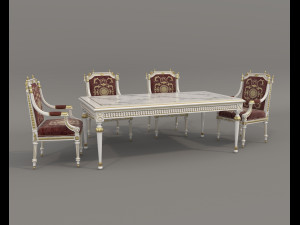 European Style Dining Table and Chairs 26 3D Model