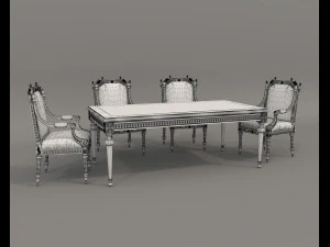 European Style Dining Table and Chairs 26 3D Model