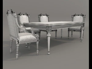 European Style Dining Table and Chairs 26 3D Model