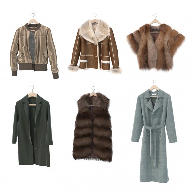 Coats on Hanger 2 3D Модель .c4d .max .obj .3ds .fbx .stl .blend 