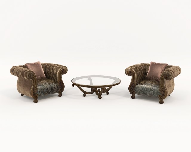 European Style Coffee Table and Armchairs 6 Modello 3D .c4d .max .obj .3ds .fbx .stl .blend 