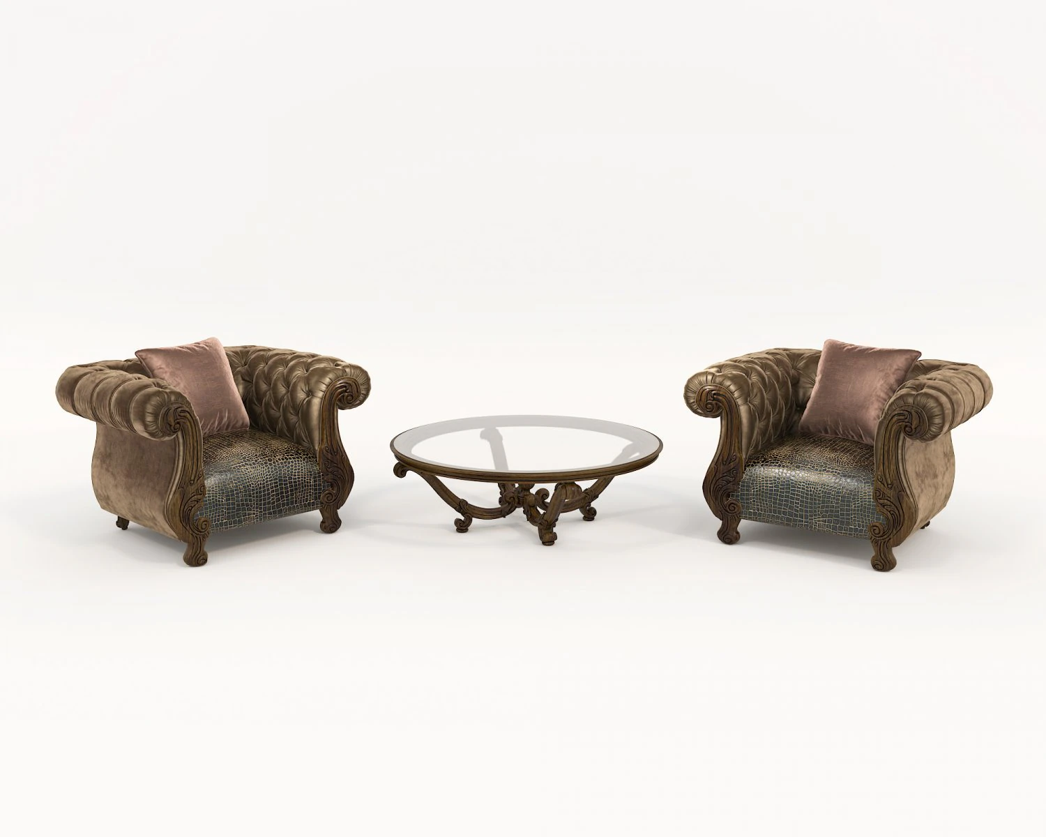 European Style Coffee Table and Armchairs 6 3D Model .c4d .max .obj .3ds .fbx .stl .blend 