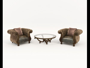 European Style Coffee Table and Armchairs 6 3D Model