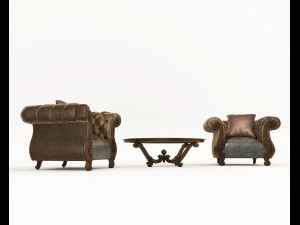 European Style Coffee Table and Armchairs 6 Modello 3D
