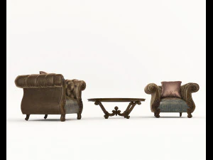 European Style Coffee Table and Armchairs 6 3D Model