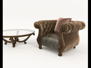 European Style Coffee Table and Armchairs 6 Modello 3D