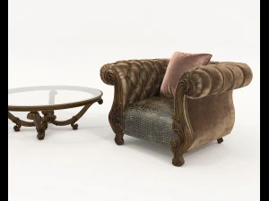 European Style Coffee Table and Armchairs 6 3D Model