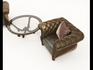 European Style Coffee Table and Armchairs 6 3D Model