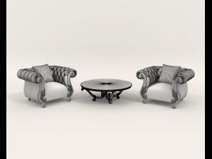 European Style Coffee Table and Armchairs 6 Modello 3D