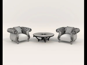 European Style Coffee Table and Armchairs 6 3D Model