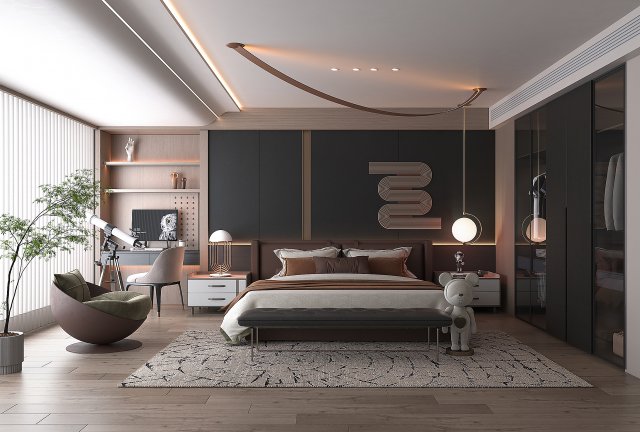 Modern Bedroom Interior Scene 34 Modèle 3D .c4d .max .obj .3ds .fbx .stl .blend 