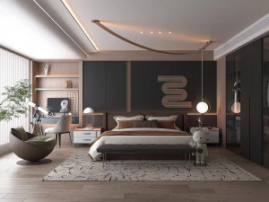 モダンな寝室のインテリア シーン 34 3Dモデル