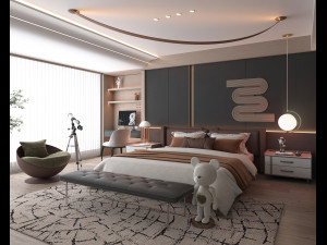 Modern Bedroom Interior Scene 34 Modèle 3D