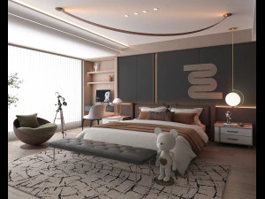 Modern Bedroom Interior Scene 34 3D Model