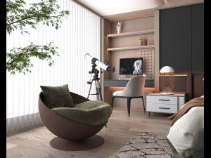 Modern Bedroom Interior Scene 34 3D Model