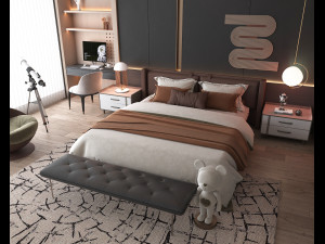 Modern Bedroom Interior Scene 34 Modèle 3D