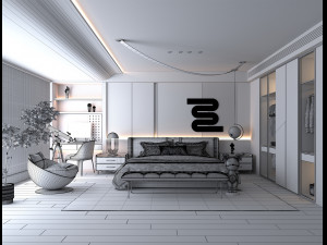Modern Bedroom Interior Scene 34 Modèle 3D