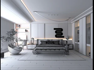 Modern Bedroom Interior Scene 34 3D Model