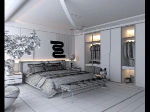 Modern Bedroom Interior Scene 34 3D Model