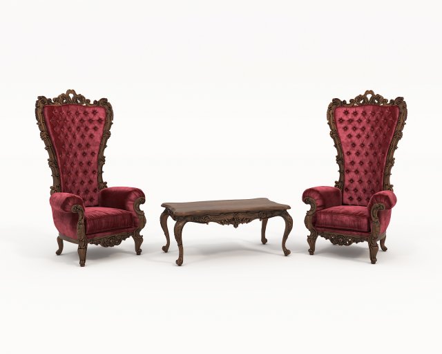 Classic Coffee Table and Armchairs 21 3D Model .c4d .max .obj .3ds .fbx .stl .blend 