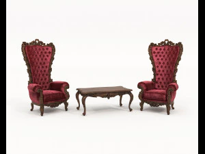 Klasyczny stolik kawowy i fotele 21 Model 3D