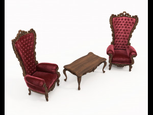 Classic Coffee Table and Armchairs 21 3D Model