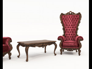 Classic Coffee Table and Armchairs 21 3D Model