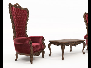 Classic Coffee Table and Armchairs 21 3D Model