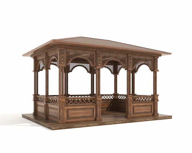 Wood Gazebo 4 Modèle 3D .c4d .max .obj .3ds .fbx .stl .blend 