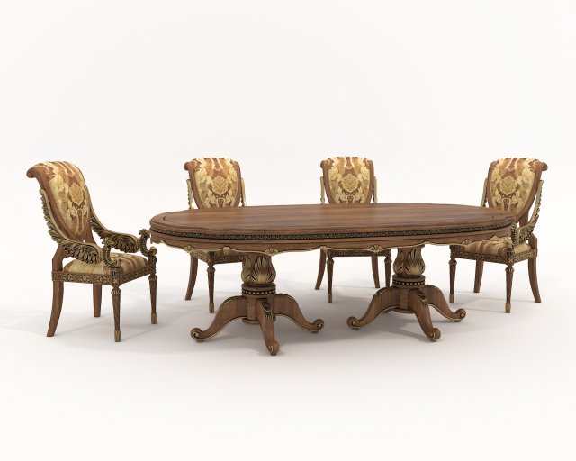 Classic European style Dining Table and Chairs 46 3D Modell .c4d .max .obj .3ds .fbx .stl .blend