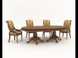 Klasyczny europejski stół i krzesła do jadalni 46 Model 3D