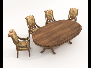 Classic European style Dining Table and Chairs 46 3D Modell