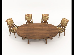 Classic European style Dining Table and Chairs 46 3D Modell